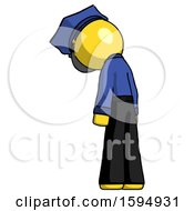 Poster, Art Print Of Yellow Police Man Depressed With Head Down Back To Viewer Left