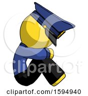 Poster, Art Print Of Yellow Police Man Sitting With Head Down Facing Sideways Right