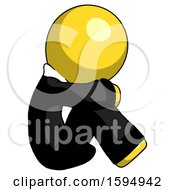 Poster, Art Print Of Yellow Clergy Man Sitting With Head Down Facing Sideways Right
