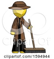 Poster, Art Print Of Yellow Detective Man Standing With Industrial Broom