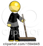 Poster, Art Print Of Yellow Clergy Man Standing With Industrial Broom