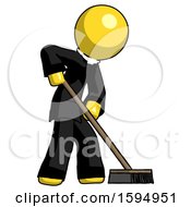 Poster, Art Print Of Yellow Clergy Man Cleaning Services Janitor Sweeping Side View