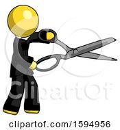 Poster, Art Print Of Yellow Clergy Man Holding Giant Scissors Cutting Out Something