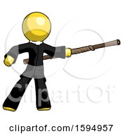 Poster, Art Print Of Yellow Clergy Man Bo Staff Pointing Right Kung Fu Pose