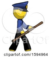 Poster, Art Print Of Yellow Police Man Holding Bo Staff In Sideways Defense Pose