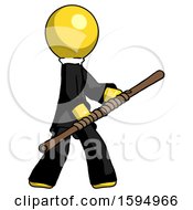 Poster, Art Print Of Yellow Clergy Man Holding Bo Staff In Sideways Defense Pose