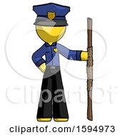 Poster, Art Print Of Yellow Police Man Holding Staff Or Bo Staff