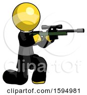 Poster, Art Print Of Yellow Clergy Man Kneeling Shooting Sniper Rifle