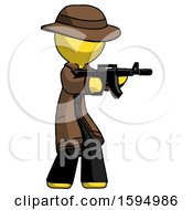 Poster, Art Print Of Yellow Detective Man Shooting Automatic Assault Weapon