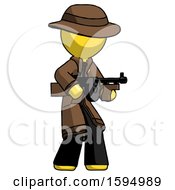 Poster, Art Print Of Yellow Detective Man Tommy Gun Gangster Shooting Pose