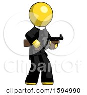 Poster, Art Print Of Yellow Clergy Man Tommy Gun Gangster Shooting Pose