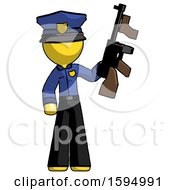 Yellow Police Man Holding Tommygun