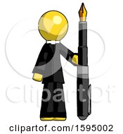 Poster, Art Print Of Yellow Clergy Man Holding Giant Calligraphy Pen