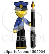 Yellow Police Man Holding Giant Calligraphy Pen
