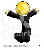 Poster, Art Print Of Yellow Clergy Man Jumping Or Kneeling With Gladness
