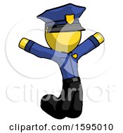 Poster, Art Print Of Yellow Police Man Jumping Or Kneeling With Gladness