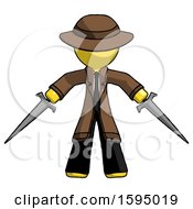 Yellow Detective Man Two Sword Defense Pose