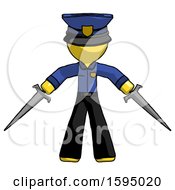 Poster, Art Print Of Yellow Police Man Two Sword Defense Pose