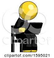 Poster, Art Print Of Yellow Clergy Man Using Laptop Computer While Sitting In Chair Angled Right
