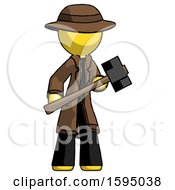 Poster, Art Print Of Yellow Detective Man With Sledgehammer Standing Ready To Work Or Defend