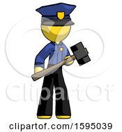 Poster, Art Print Of Yellow Police Man With Sledgehammer Standing Ready To Work Or Defend