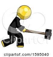 Poster, Art Print Of Yellow Clergy Man Hitting With Sledgehammer Or Smashing Something