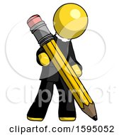Yellow Clergy Man Writing With Large Pencil