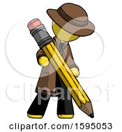 Poster, Art Print Of Yellow Detective Man Writing With Large Pencil