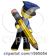 Poster, Art Print Of Yellow Police Man Writing With Large Pencil