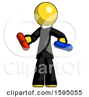 Poster, Art Print Of Yellow Clergy Man Red Pill Or Blue Pill Concept