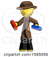 Poster, Art Print Of Yellow Detective Man Red Pill Or Blue Pill Concept