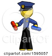 Poster, Art Print Of Yellow Police Man Red Pill Or Blue Pill Concept