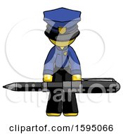 Poster, Art Print Of Yellow Police Man Weightlifting A Giant Pen