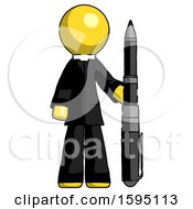 Yellow Clergy Man Holding Large Pen