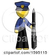 Poster, Art Print Of Yellow Police Man Holding Large Pen