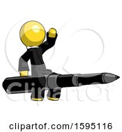 Poster, Art Print Of Yellow Clergy Man Riding A Pen Like A Giant Rocket