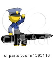 Poster, Art Print Of Yellow Police Man Riding A Pen Like A Giant Rocket