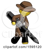 Poster, Art Print Of Yellow Detective Man Writing With A Really Big Pen
