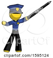 Yellow Police Man Demonstrating That Indeed The Pen Is Mightier