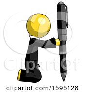 Poster, Art Print Of Yellow Clergy Man Posing With Giant Pen In Powerful Yet Awkward Manner