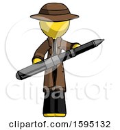 Poster, Art Print Of Yellow Detective Man Posing Confidently With Giant Pen