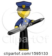 Poster, Art Print Of Yellow Police Man Posing Confidently With Giant Pen