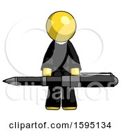 Poster, Art Print Of Yellow Clergy Man Weightlifting A Giant Pen
