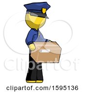 Poster, Art Print Of Yellow Police Man Holding Package To Send Or Recieve In Mail