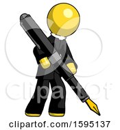 Poster, Art Print Of Yellow Clergy Man Drawing Or Writing With Large Calligraphy Pen