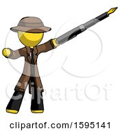 Yellow Detective Man Pen Is Mightier Than The Sword Calligraphy Pose