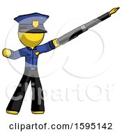 Yellow Police Man Pen Is Mightier Than The Sword Calligraphy Pose