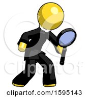 Poster, Art Print Of Yellow Clergy Man Inspecting With Large Magnifying Glass Right