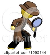 Poster, Art Print Of Yellow Detective Man Inspecting With Large Magnifying Glass Right