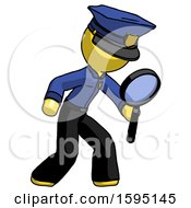 Poster, Art Print Of Yellow Police Man Inspecting With Large Magnifying Glass Right